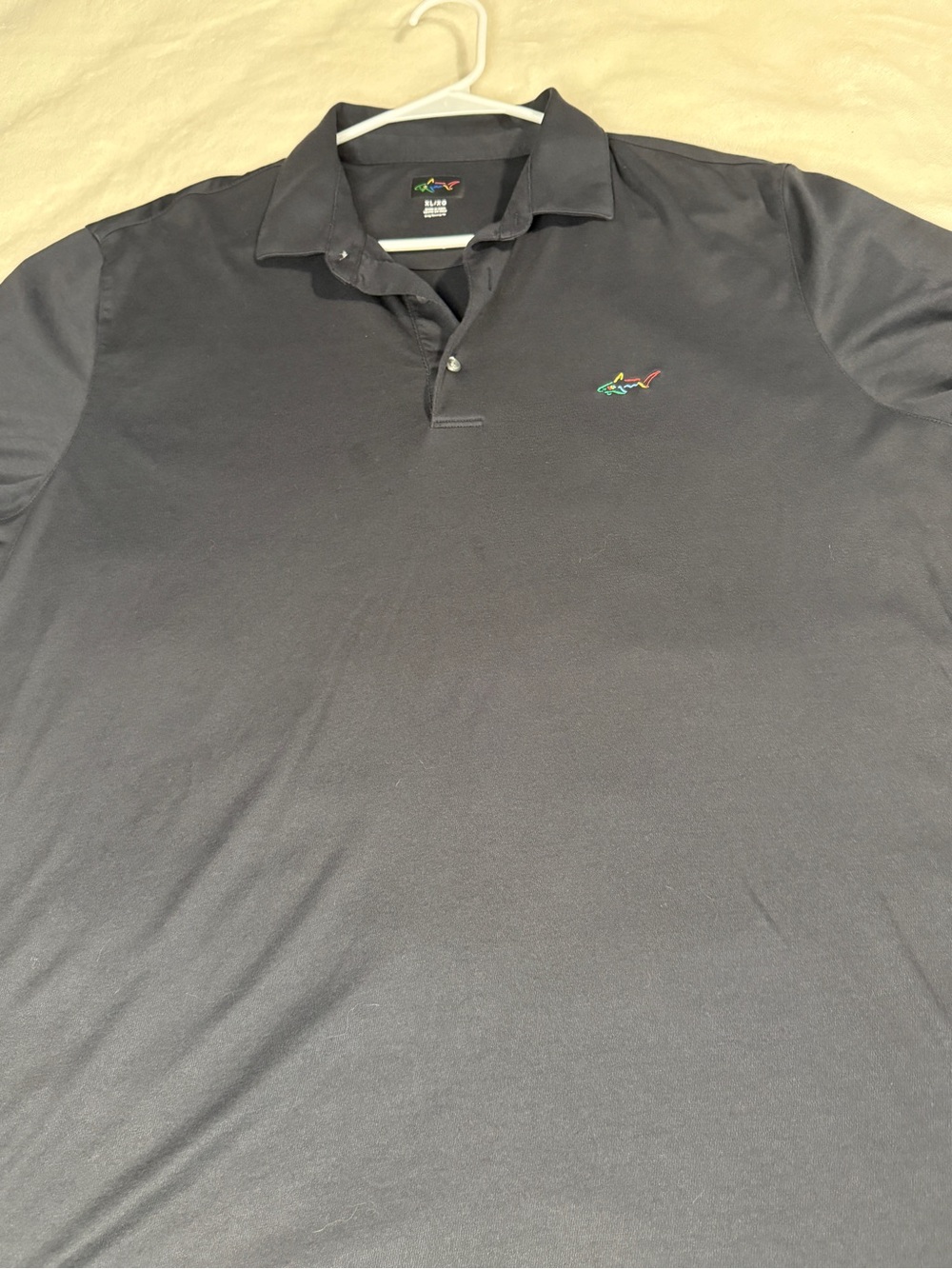 Greg Norman Collection Black Polo  with Multicolor Rainbow Shark Logo Size XL